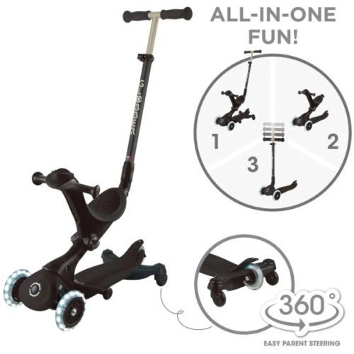 Самокат Globber Go Up Deluxe Lights 5 в 1 колеса з підсвіткою Чорний (646-720-2)