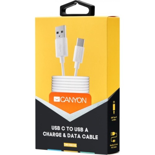 Дата кабель USB 2.0 AM to USB-C 1.0m white Canyon (CNE-USBC1W)