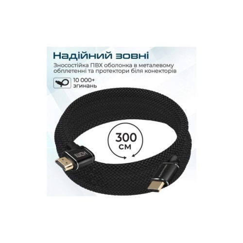 Кабель мультимедійний HDMI M to HDMI M 3.0m V2.0 90° corner Promate (prolink4k1-300.black)
