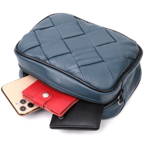 Сумка Vintage Шкіряна з плетінням Синя (22408)