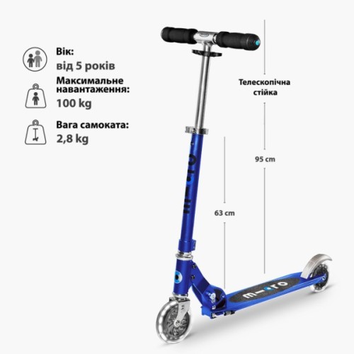 Самокат Micro Sprite LED - Сапфіровий синій (SA0231)