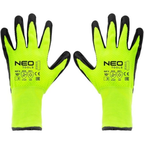Захисні рукавиці Neo Tools утеплені, латексне покриття, поліестер, р.10, зелено чорні (97-613-10)