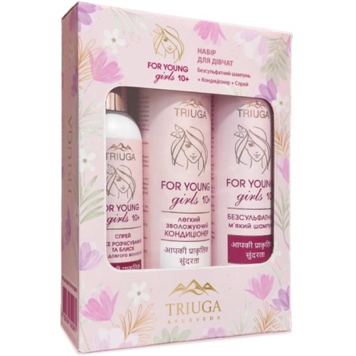 Набір косметики Triuga Ayurveda For Young Girls Шампунь 250 мл + Бальзам 250 мл + Спрей 200 мл (4820164642061)