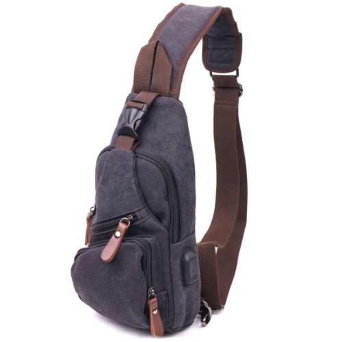 Сумка Vintage Через плече з кабелем USB текстильна Чорна (21221)