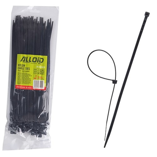 Стяжка Alloid 3.6х250мм, пластик, 100шт./уп., чорний (PC-36250B)