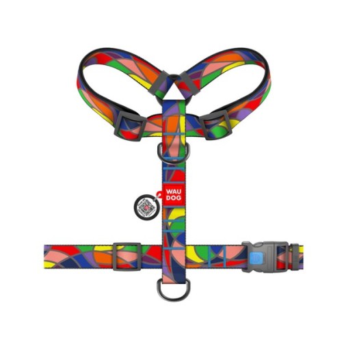 Шлея для собак WAUDOG Nylon анатомічна H-подібна з QR-паспортом "Вітраж" пластиковий фастекс XL (323-0051)
