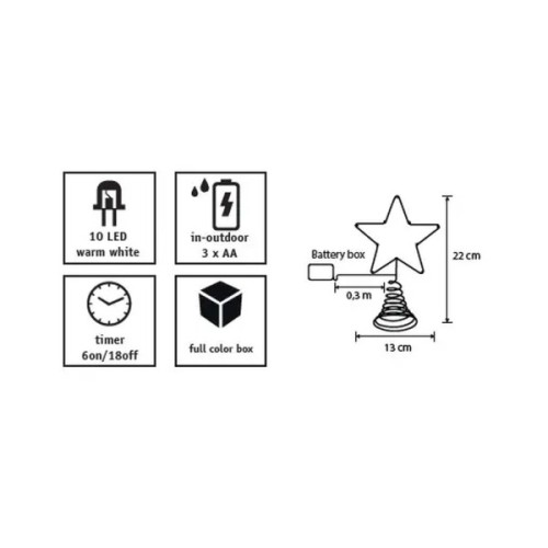 Верхівка на ялинку Luca Lighting Зірка 10 LED,13 см, теплий білий (8720362250487)