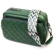 Сумка Vintage Жіноча прошита ромбами на лицьовій стороні з натуральної шкіри Зелена (22635)