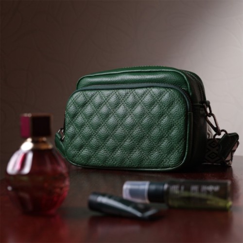 Сумка Vintage Жіноча прошита ромбами на лицьовій стороні з натуральної шкіри Зелена (22635)