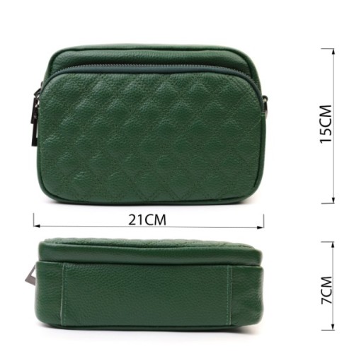 Сумка Vintage Жіноча прошита ромбами на лицьовій стороні з натуральної шкіри Зелена (22635)