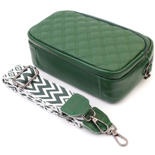 Сумка Vintage Жіноча прошита ромбами на лицьовій стороні з натуральної шкіри Зелена (22635)