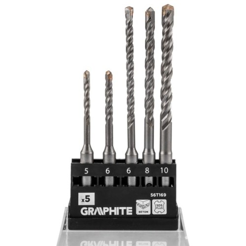 Набір свердл Graphite по бетону, SDS Plus, 5x6x110мм, 6x8x10x160мм, кейс, 5шт (56T169)