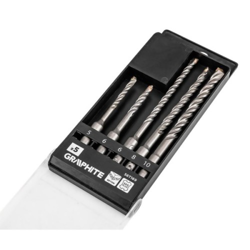 Набір свердл Graphite по бетону, SDS Plus, 5x6x110мм, 6x8x10x160мм, кейс, 5шт (56T169)
