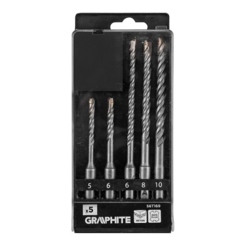 Набір свердл Graphite по бетону, SDS Plus, 5x6x110мм, 6x8x10x160мм, кейс, 5шт (56T169)