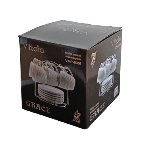 Набір чашок Vittora Grace 6 чашок з блюдцями на підставці (VT-P-5301)
