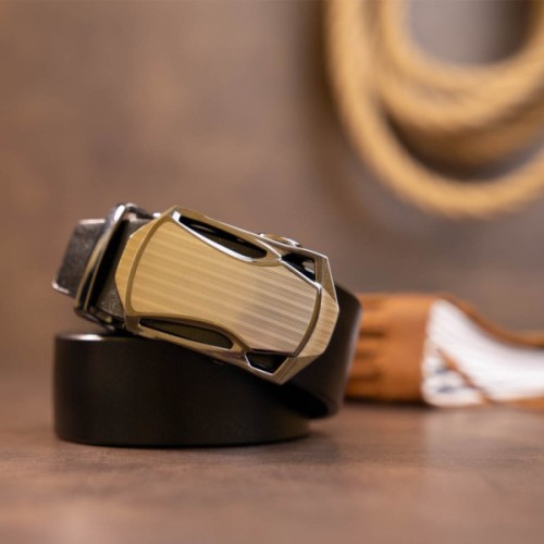 Ремінь Vintage Чоловічий з пряжкою автомат Чорний (20355)