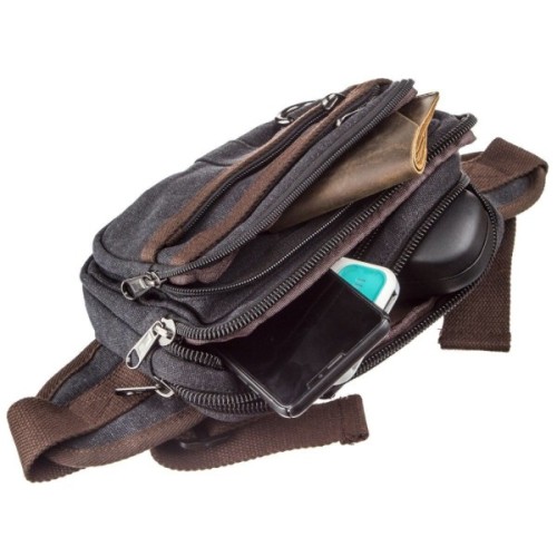 Сумка Vintage Бананка текстильна на пояс Чорна (20159)