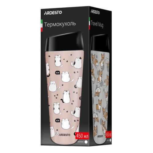 Термокружка Ardesto Coffee Time Animals Cats 450мл, нержавіюча сталь, коричневий (AR2645FC)
