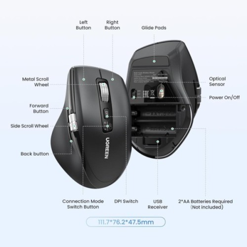 Мишка Ugreen M751 Wireless/Bluetooth Black (45792)