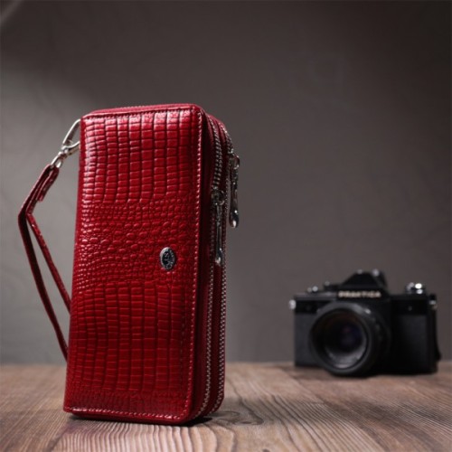 Гаманець ST Leather З лакованої натуральної шкіри Червоний (22692)