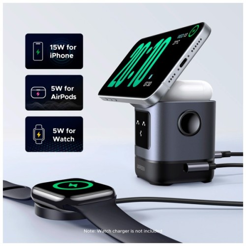 Зарядний пристрій Ugreen 2-in-1 wireless iPhone + AirPods W709 gray (45775)