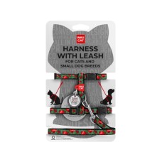 Шлея для котів Waucat Nylon з QR паспортом "Гранати" пластиковий фастекс (329-4052)