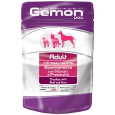 Вологий корм для собак Gemon Dog Wet Adult шматочки з яловичиною та шинкою 100 г (8009470300605)