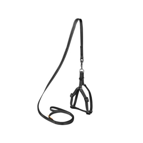 Шлея для собак Dog Extreme з нейлону регульована з повідцем Ш 15 мм В:40-55 см чорна (07031)