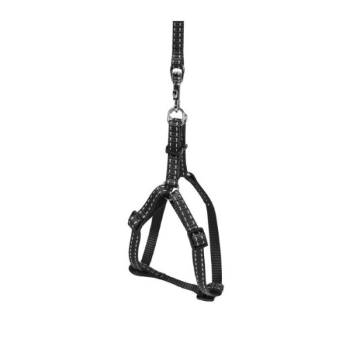 Шлея для собак Dog Extreme з нейлону регульована з повідцем Ш 15 мм В:40-55 см чорна (07031)