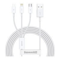 Дата кабель USB 2.0 AM to Lightning + Micro 5P + USB-C 1.5m 3.5A white Baseus (CAMLTYS-02)