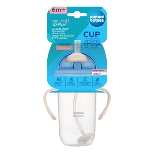 Поїльник-непроливайка Canpol babies з трубочкою і обтяжувачем, 270 мл, кремова (56/623_cre)