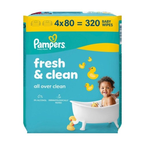 Дитячі вологі серветки Pampers Fresh Clean Baby Wipes 4 х 80 шт (320 шт) (8001841078052)