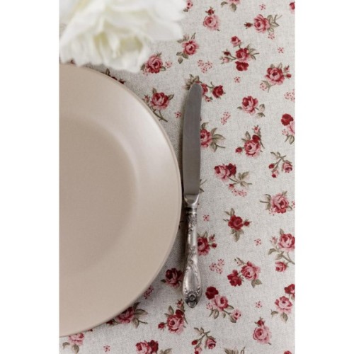 Скатертина Прованс непромокаюча Simfoni Червоні трояндочки на натюрель D-136 см (033609)