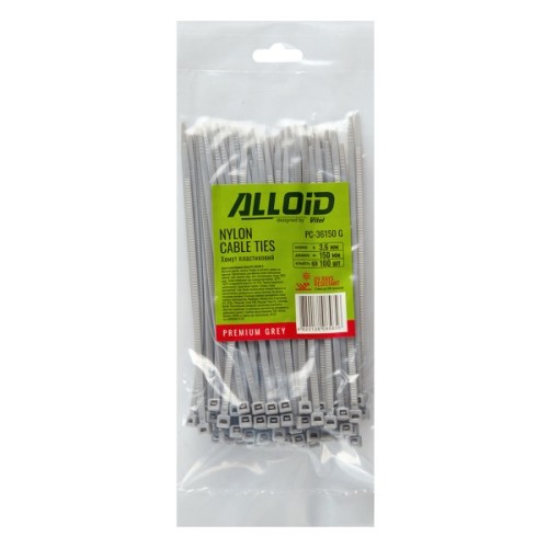 Стяжка Alloid 3.6х150мм, пластик, 100шт./уп., сірий (PC-36150G)