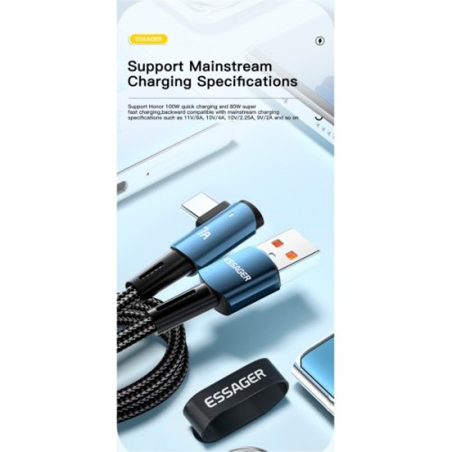 Дата кабель USB 2.0 AM to USB-C 1.0m 100W black Essager (EXCWT7A-CG01-P)