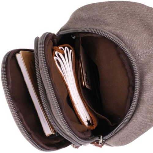 Сумка Vintage Текстильна через плече із ущільненою спинкою Сіра (22173)