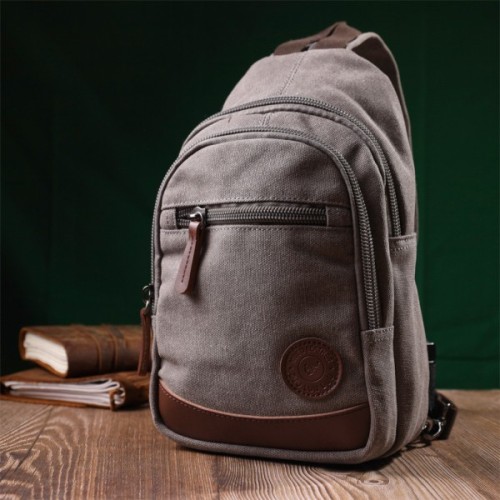 Сумка Vintage Текстильна через плече із ущільненою спинкою Сіра (22173)