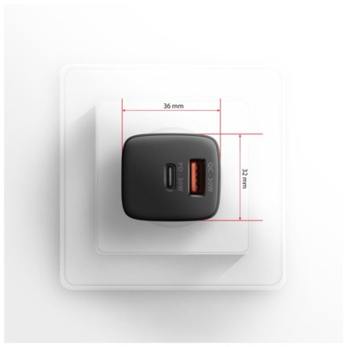 Зарядний пристрій AXAGON 1xUSB QC4.0 + 1xUSB-C PD30W PPS black (ACU-PQ30)