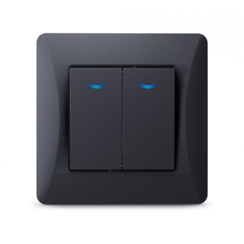 Вимикач Videx BINERA 2кл з підсвіткою чорний графіт (VF-BNSW2L-BG)