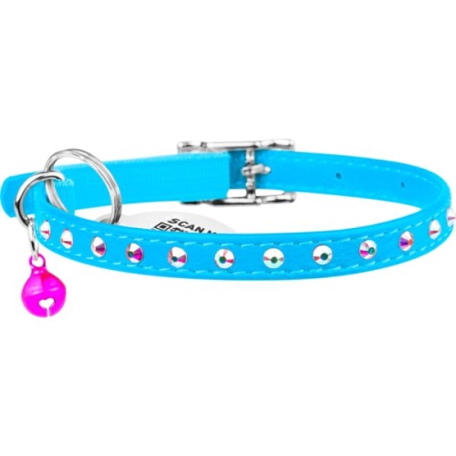 Нашийник для тварин WAUDOG GLAMOUR з резинкою і стразами для кішок (блакитний) (32542)