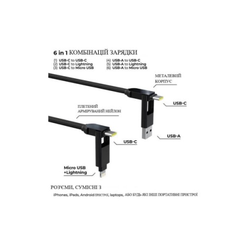 Дата кабель 6in1 inCharge XL 3.0m black Rolling Square (XLL01R)