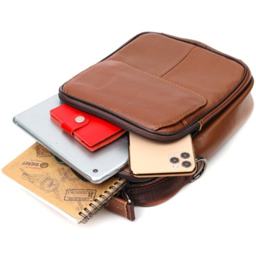 Сумка Vintage Месенджер з натуральної шкіри Світло-коричнева (21951)