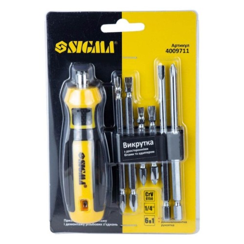 Набір викруток Sigma з двосторонніми бітами 6в1 + адаптер CrV Mega (4009711)