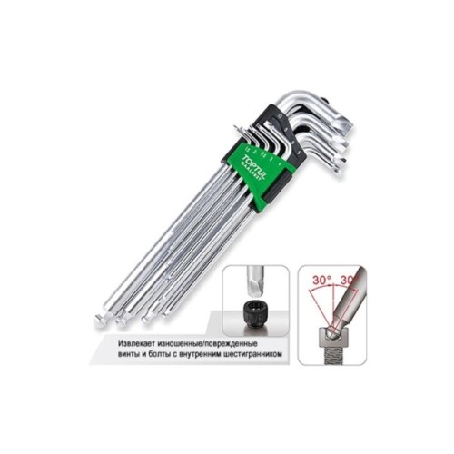 Ключ Toptul шестигранний 1,5-10мм 9шт. супердовгих з екстрактором та (GAAL0927)