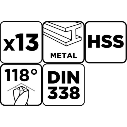 Набір свердл Graphite по металу, HSS, 1.5–6.5мм, кейс, 13шт (54T930)