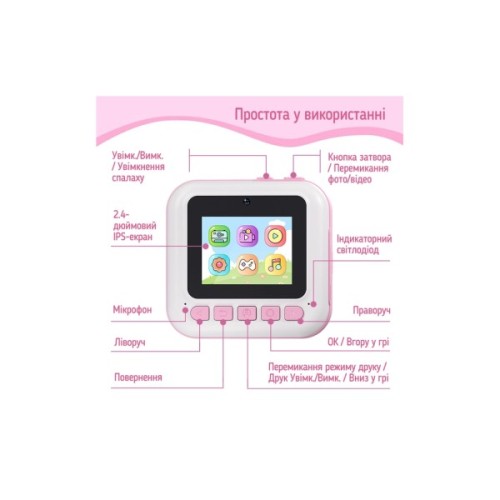 Дитячий фотоапарат ColorWay з функцією миттєвого друку (Pink) (CW-PHP01P)