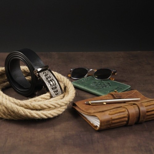 Ремінь Vintage Чоловічий з пряжкою автомат Чорний (20300)