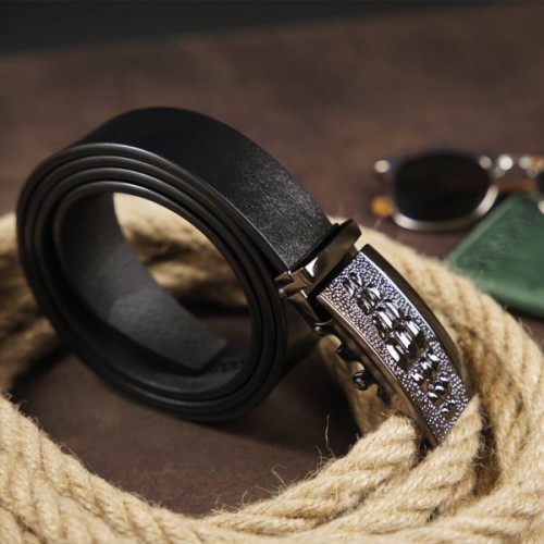 Ремінь Vintage Чоловічий з пряжкою автомат Чорний (20300)