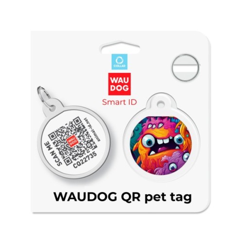 Адресник для тварин WAUDOG Smart ID з QR паспортом "Зубасті монстри", коло 25 мм (225-4048)
