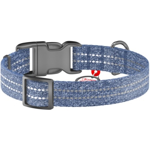 Нашийник для тварин WAUDOG Re-cotton з QR паспортом світловідбивний Ш 25 мм Д 37-58 см синій (029412)